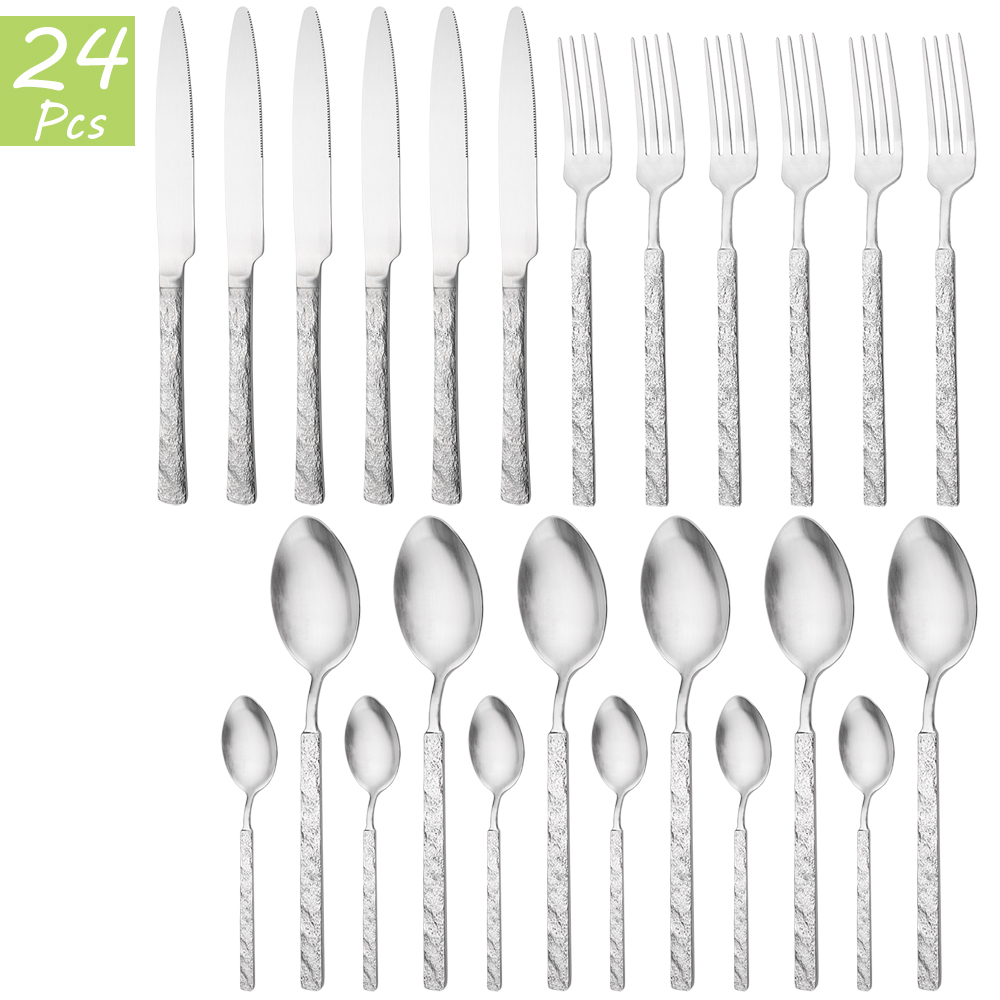 Vintage Collectible Spoons - 304สแตนเลสสตีลชุดอาหารเย็น Vintage Matte Flatware มีดส้อมช้อนกาแฟช้อนส้อมชุดครัวเครื่องเงิน