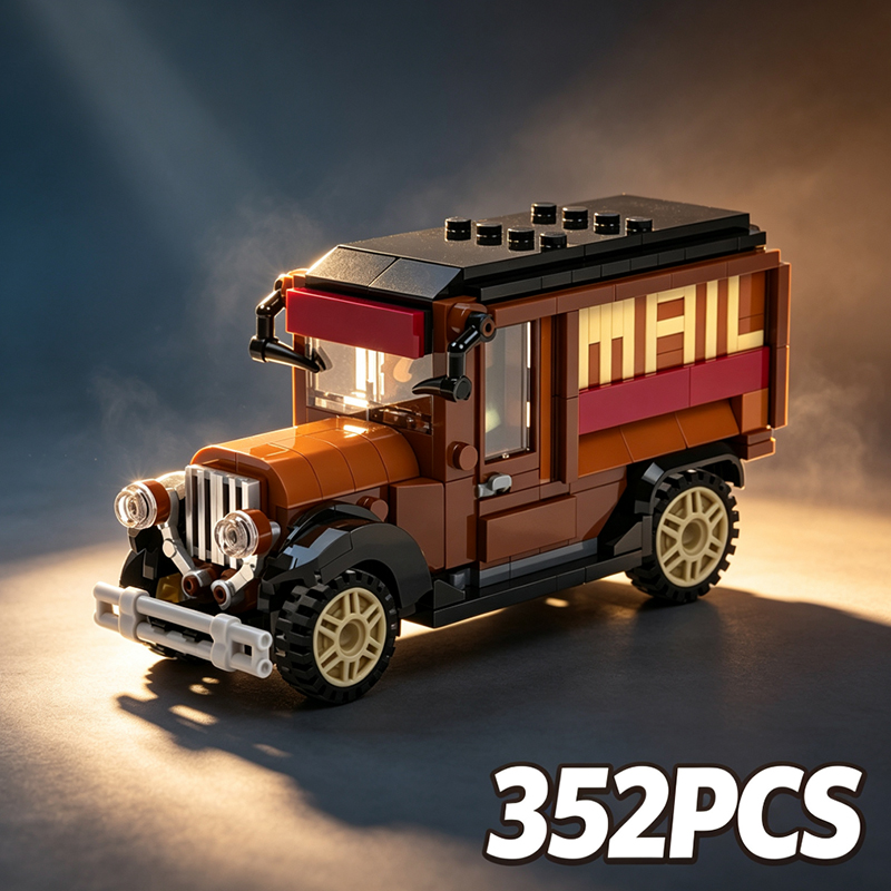 Vintage Toys Collector - 352 ชิ้น บล็อกตัวต่อรถไปรษณีย์วินเทจ MOC โมเดลรถบรรทุกไปรษณีย์ ของเล่น