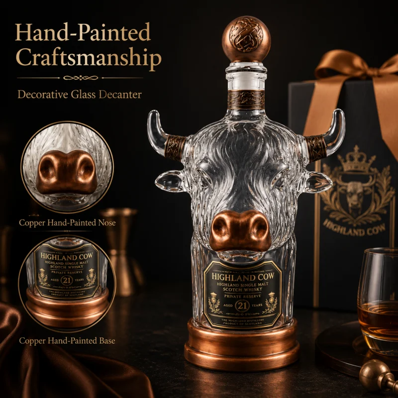 Vintage Collectible Liquor Bottles - ขวดแก้ววิสกี้รูปวัวไฮแลนด์ดีไซน์วินเทจพร้อมจุกปิด ของสะสมสุดพิเศษสำหรับเป็นของขวัญ