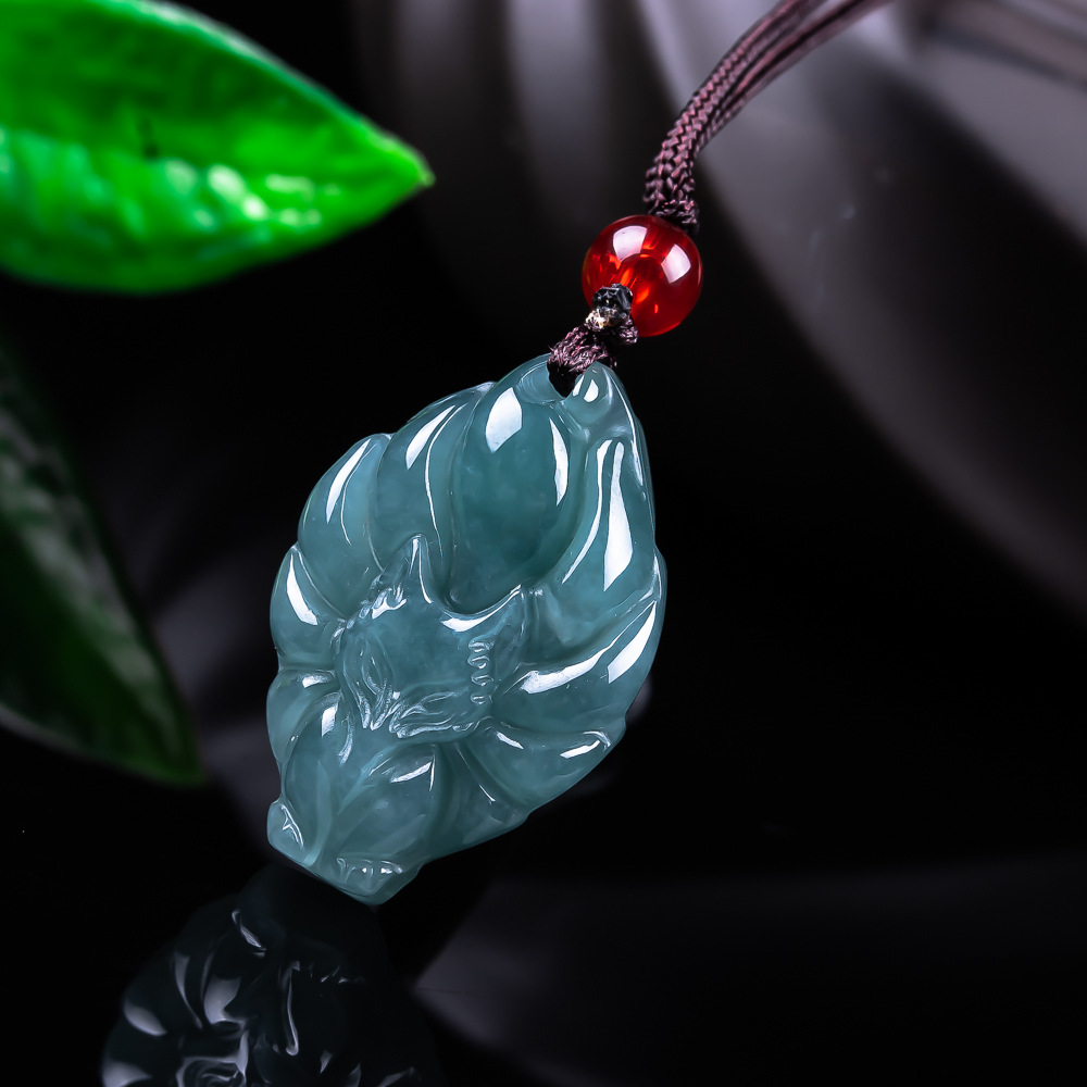 Vintage Jewelry Collection - หยกพม่าธรรมชาติจี้รูปสุนัขจิ้งจอกสร้อยคอวินเทจอัญมณีหยกแท้ดีไซเนอร์แฟชั่นเครื่องประดับของขวัญสำหรับผู้หญิง