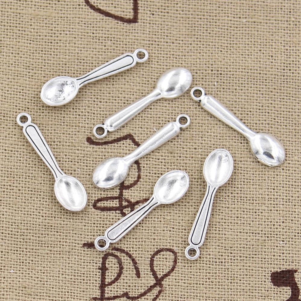 Vintage Collectible Spoons - 30Pcs Charmsห้องครัวทำอาหารช้อน24X6มม.โบราณทำจี้Fit,vintageทิเบตสีบรอนซ์เงินสี,DIYเครื่องประดับทำด้วยมือ