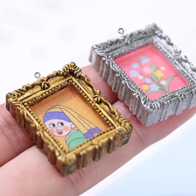 Vintage Jewelry Collection - จี้รูปกรอบรูปเรซิ่นวินเทจแบบแบน 10 ชิ้น อุปกรณ์ DIY สำหรับทำต่างหู