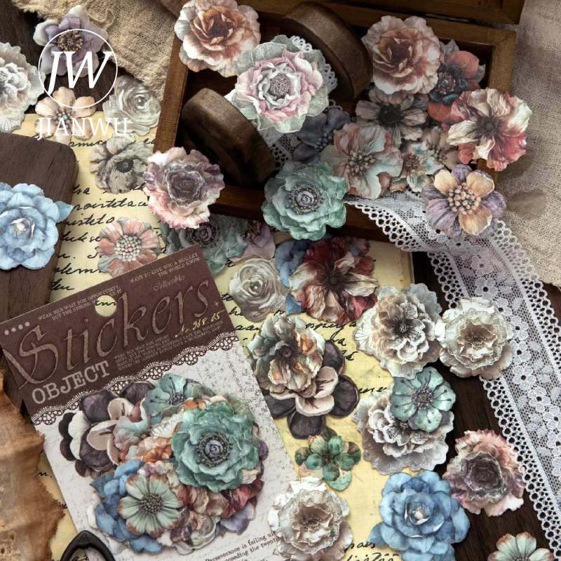 Vintage And Collectible Items - JIANWU ชุดสะสมของเล็กๆ น้อยๆ ซีรีส์วินเทจ ลายดอกไม้ วัสดุตกแต่งภาพ