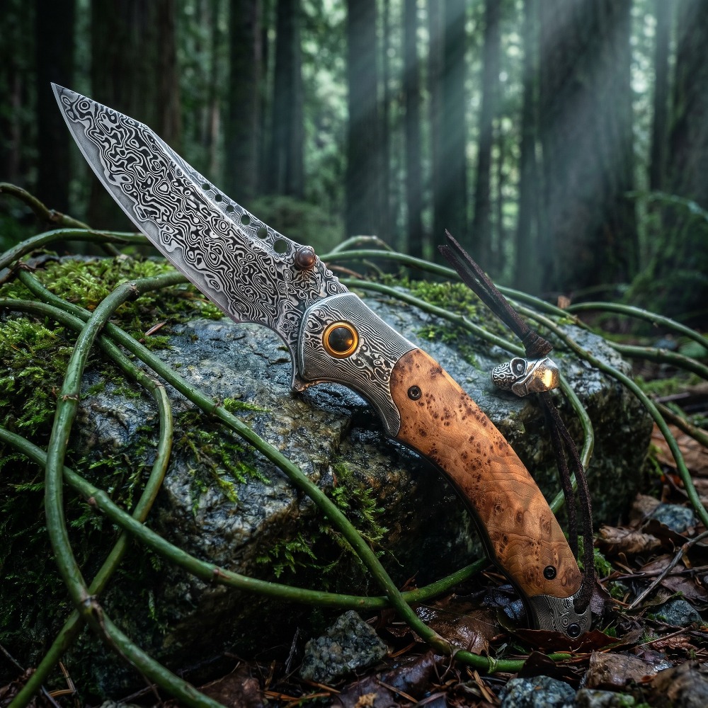 Vintage Collectible Knives - มีดพับลายดามัสกัส ความแข็งสูง สไตล์วินเทจ ของสะสม ของตกแต่ง สำหรับเป็นของขวัญ