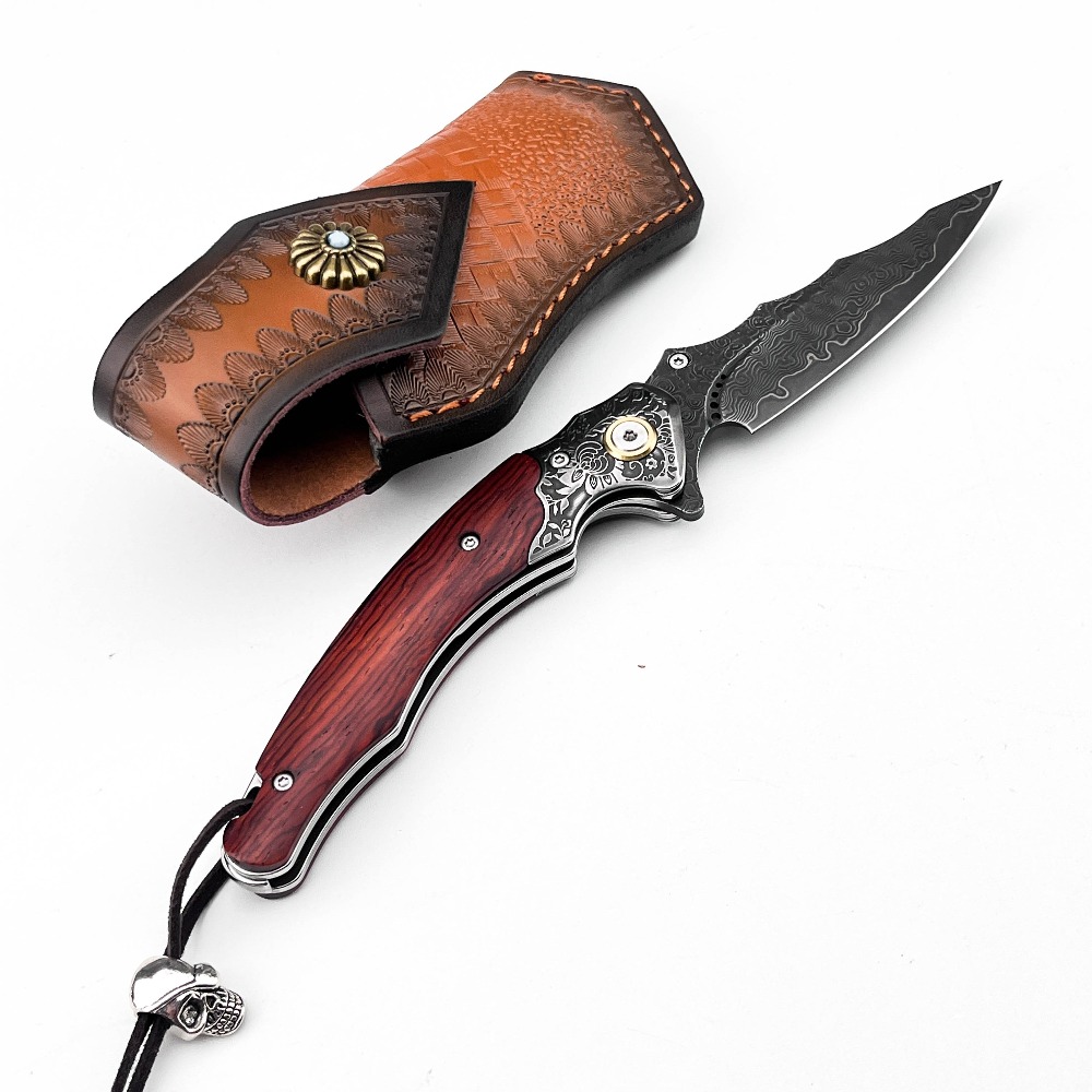 มีดพับลายดามัสกัสแกะสลักสไตล์ว - Vintage Collectible Knives บทวิจารณ์และราคา