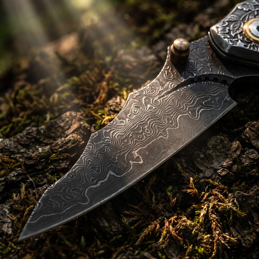 มีดพับลายดามัสกัสแกะสลักสไตล์ว - Vintage Collectible Knives บทวิจารณ์และราคา